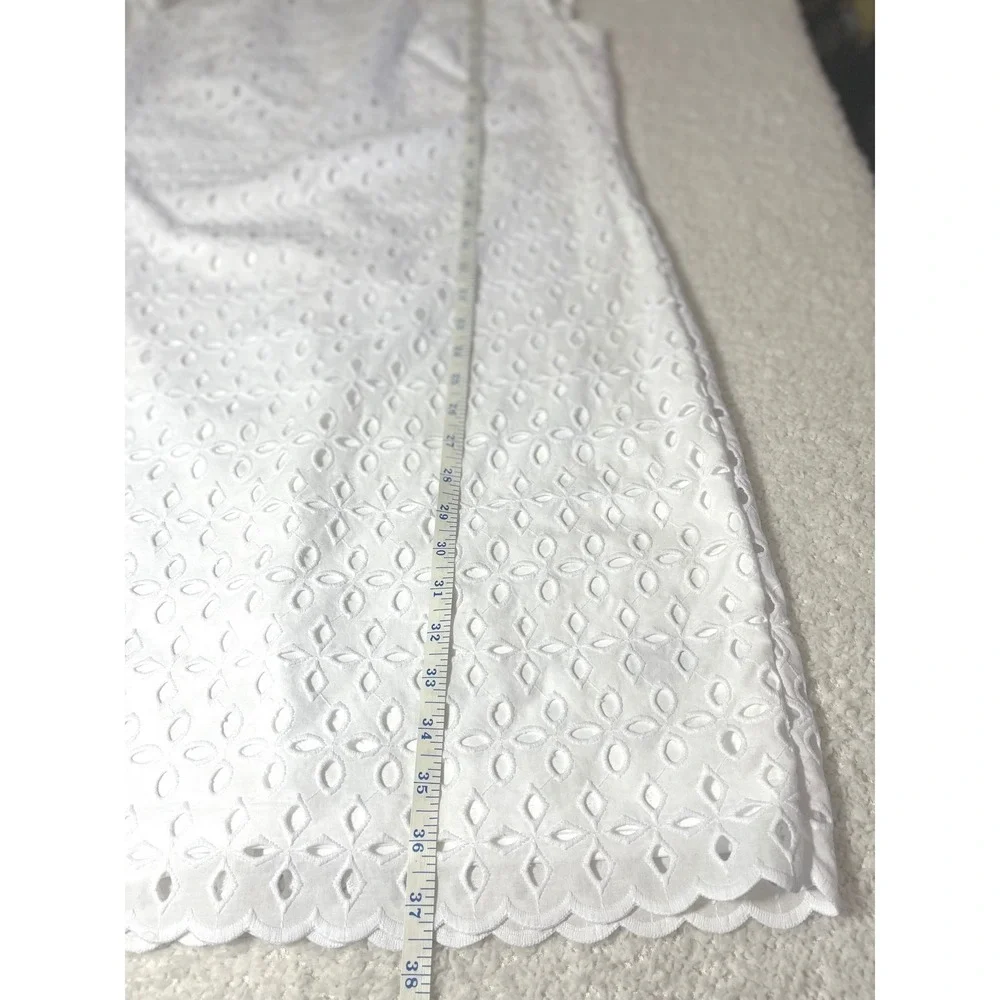 American Living White Eyelet Dress Women's Size 12 Ruffle Cap Sleeve Shift - Picture 11 of 15